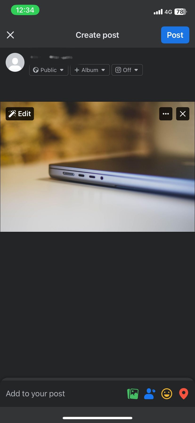 Создание поста в Facebook