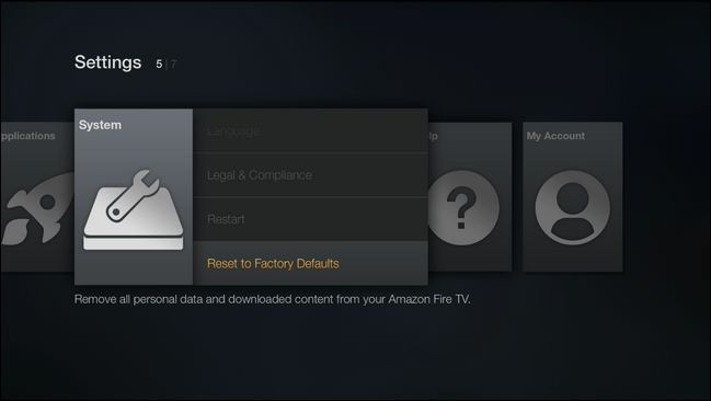 Опция Сброс к заводским настройкам
