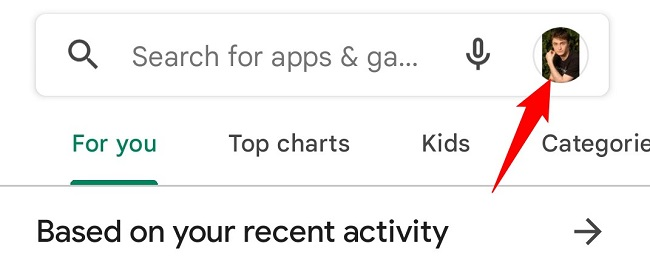 Нажмите значок профиля в правом верхнем углу.
