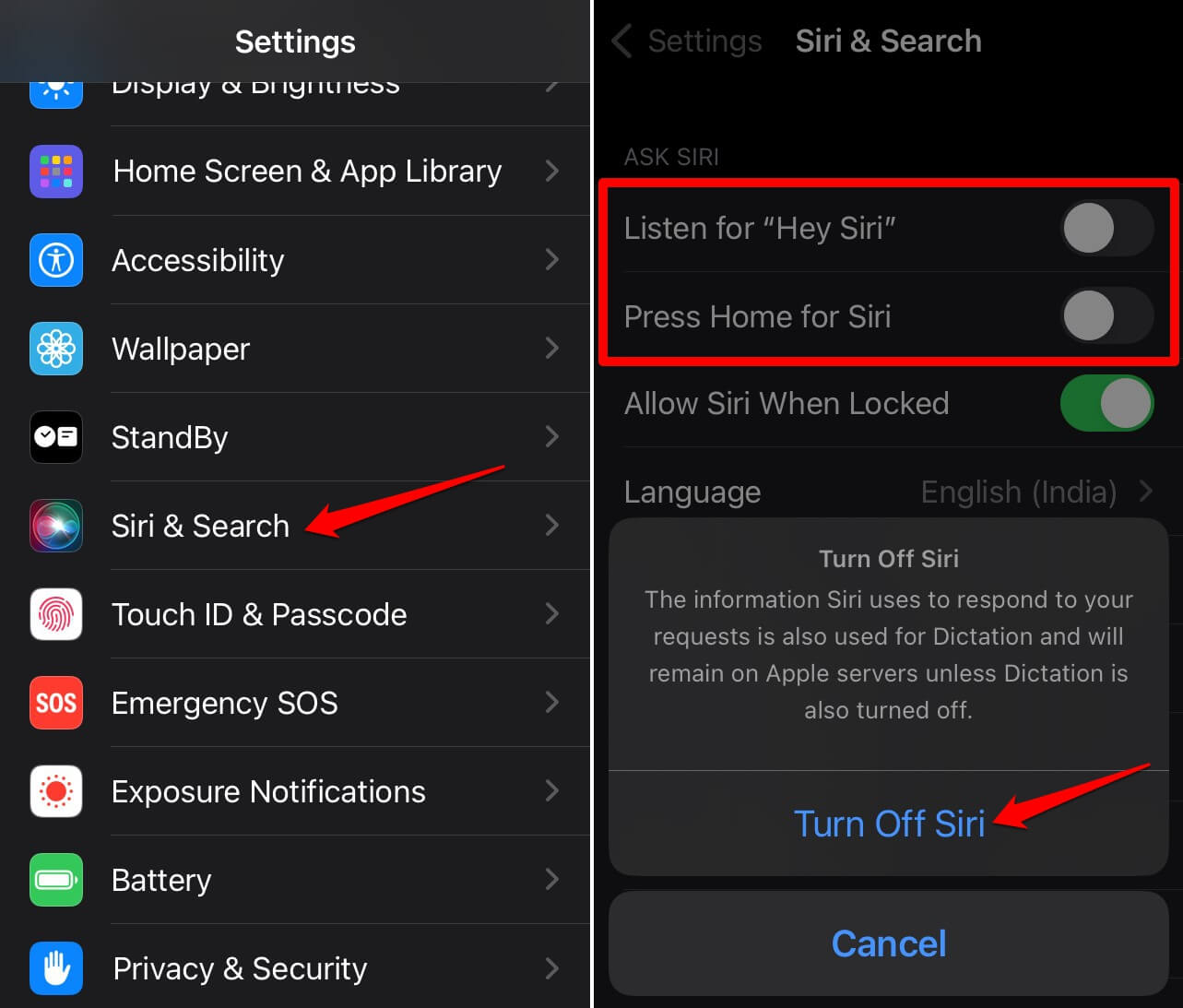 Отключение Siri в настройках iPhone