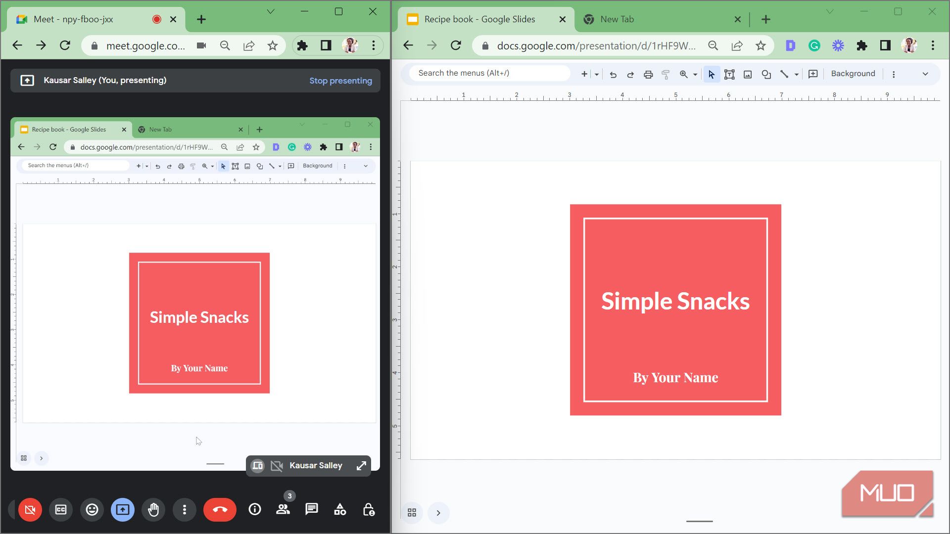 Окно со слайдами и участниками в свернутых панелях