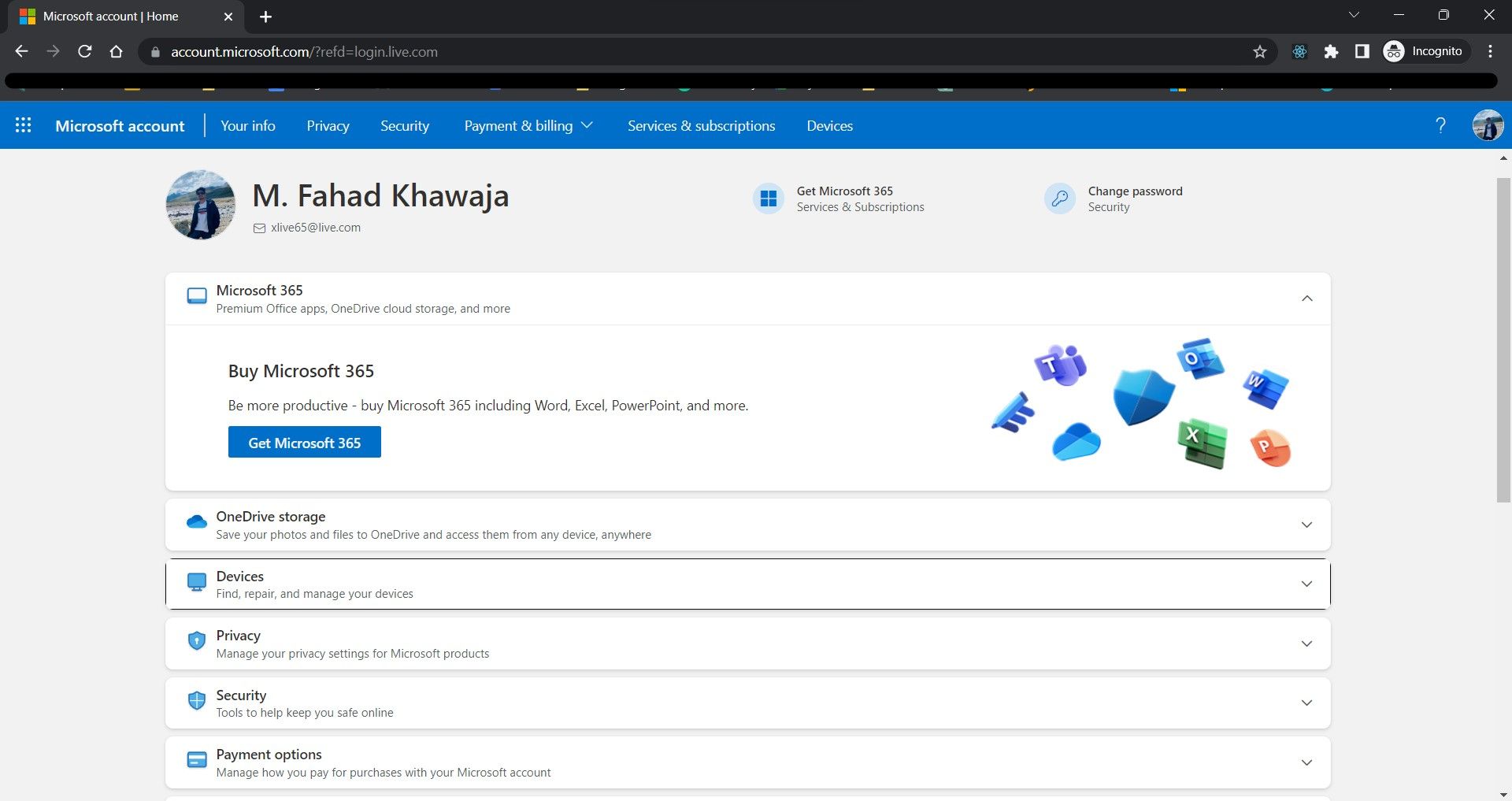 Microsoft account dashboard