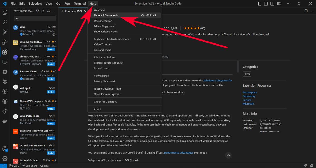 Палитра команд Visual Studio Code