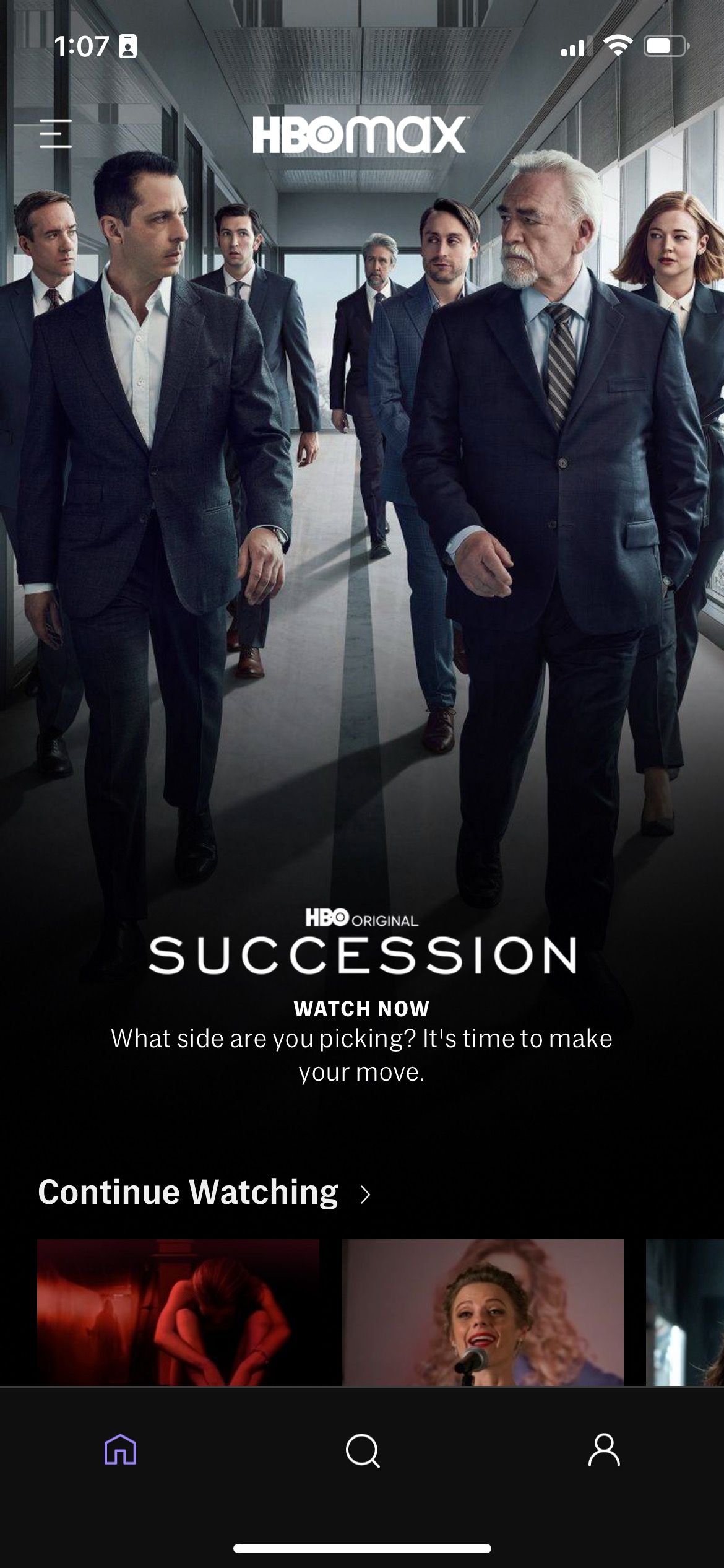 HBO Max Home Page iPhone