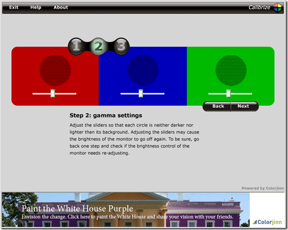 Настройка цветовых ползунков для калибровки