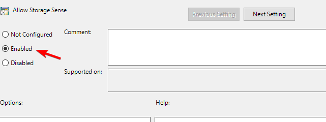 Включение Allow Storage Sense и применение изменений