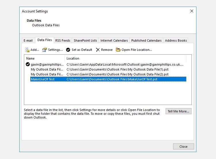 microsoft outlook data files