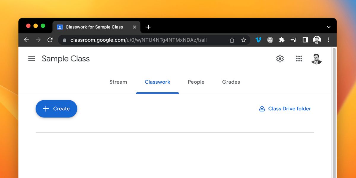 Вкладка Classwork в Google Classroom