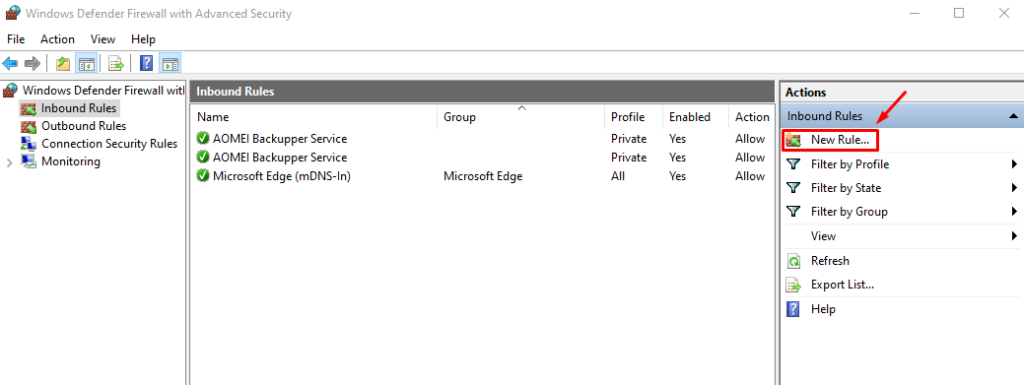 Создать новое правило
