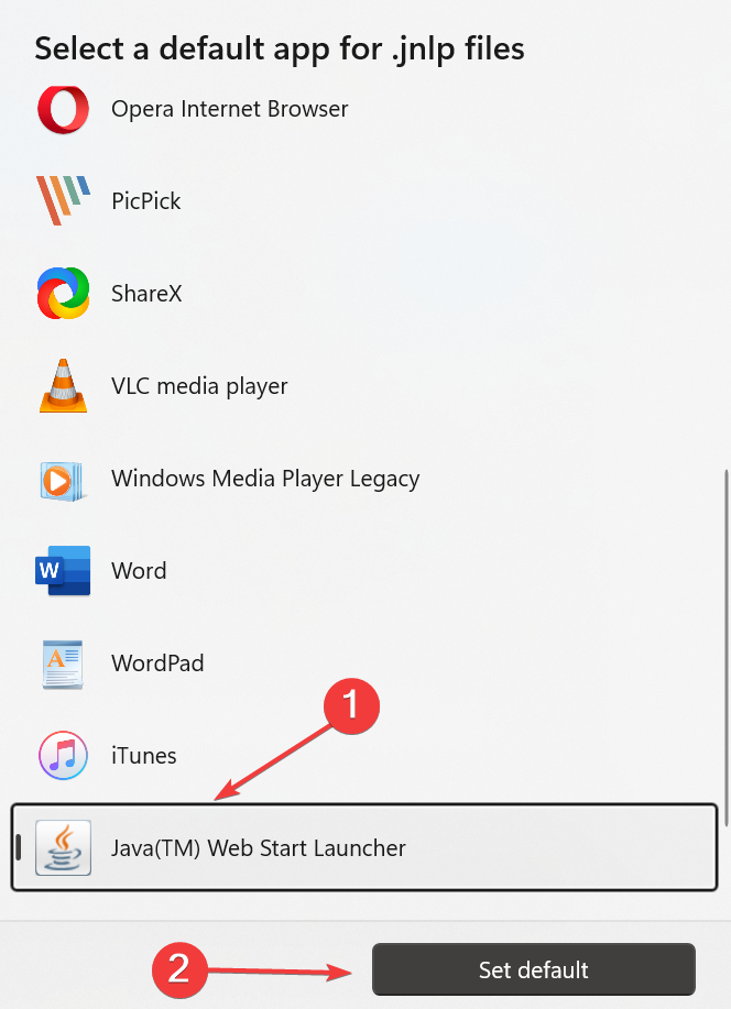 Изображение: кнопка установить по умолчанию в окне выбора приложения