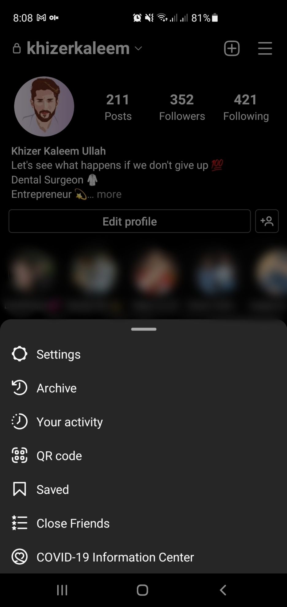 Перейдите в настройки Instagram