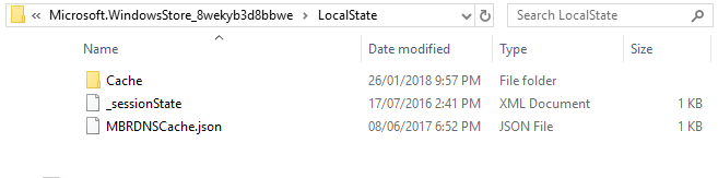 Папка LocalState с кэшем Microsoft Store