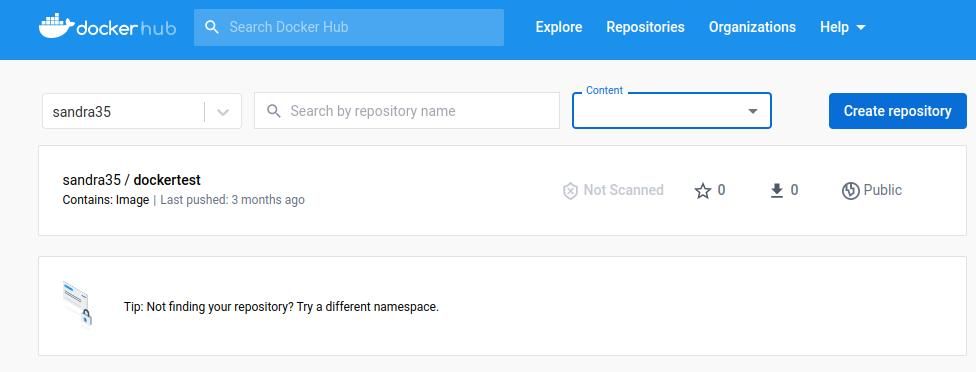 Интерфейс нового аккаунта Docker