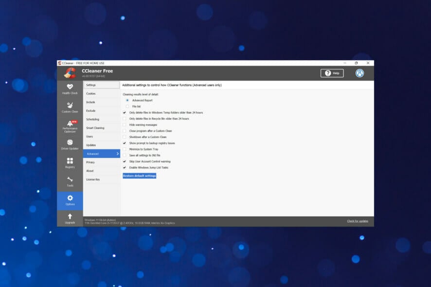 CCleaner — расширенные параметры и как их настроить
