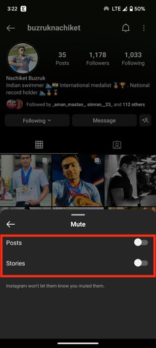 instagram account mute option