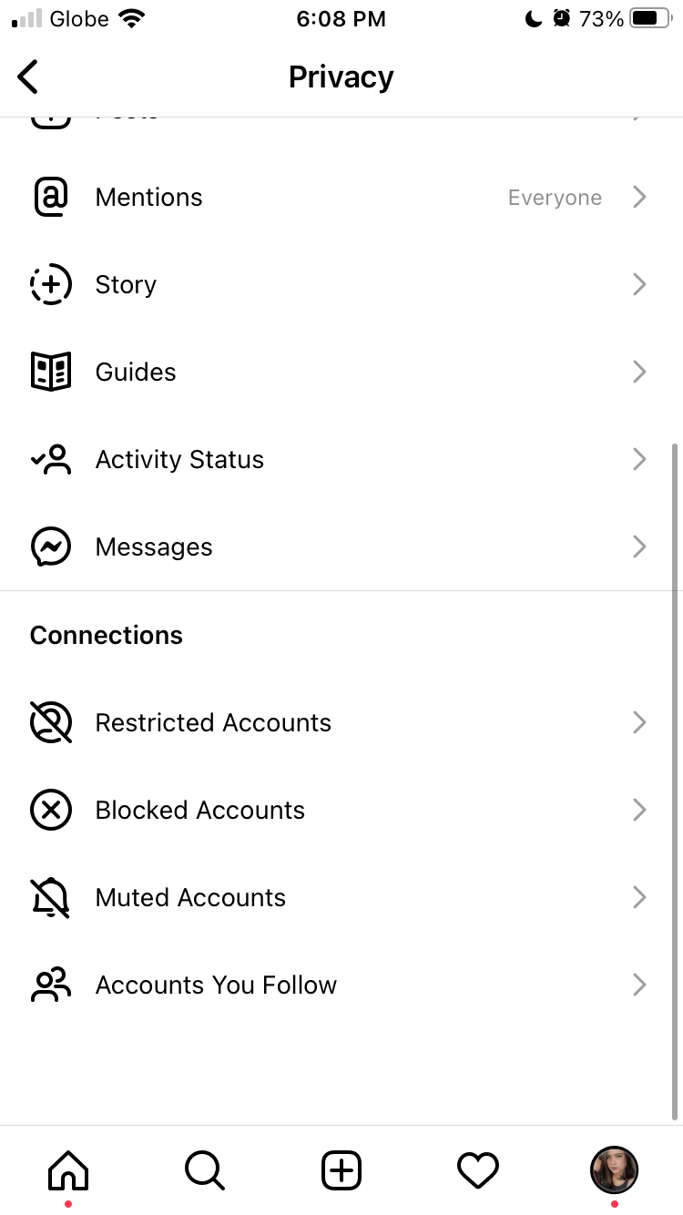 Настройки Instagram