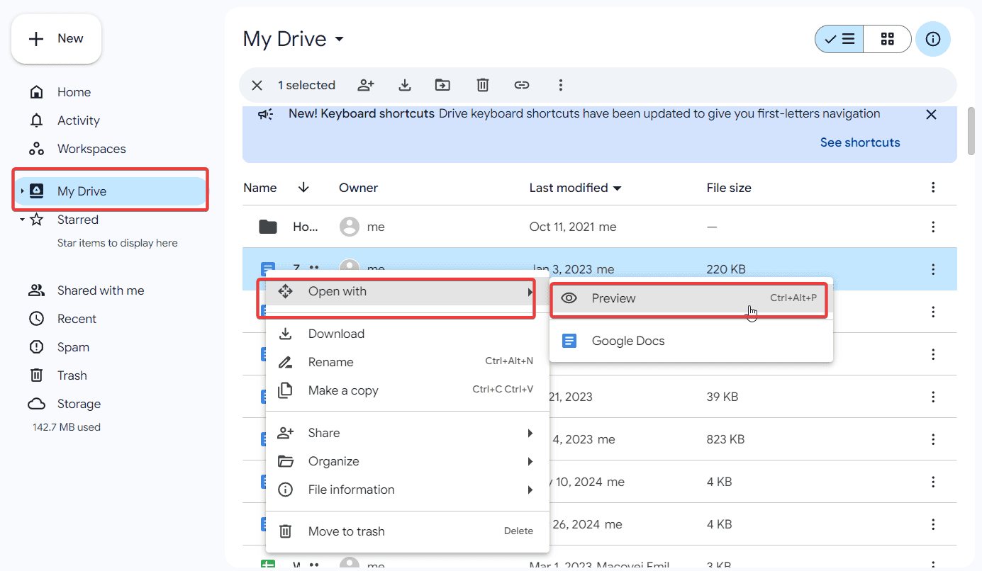 Предпросмотр файла в Google Drive