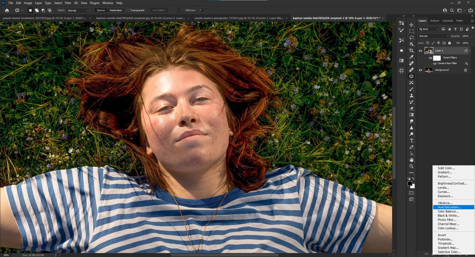 Иконка Hue/Saturation в Adjustments
