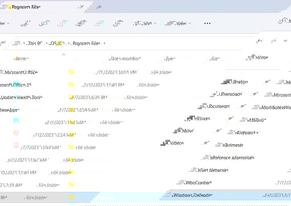 Расположение программы Windows Defender в Program Files
