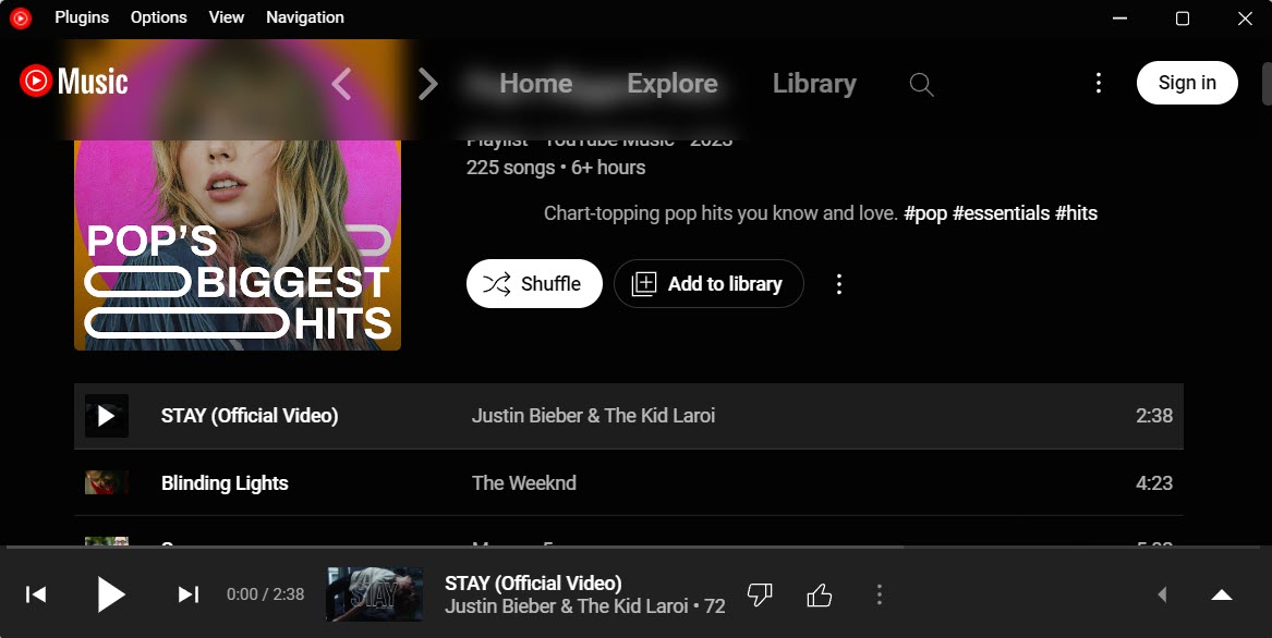 Главный экран YouTube Music Desktop App