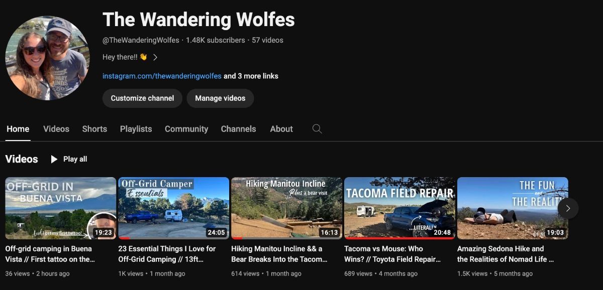 Главная страница канала The Wandering Wolfes на YouTube