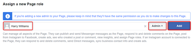 Добавление администратора на страницу Facebook с компьютера.