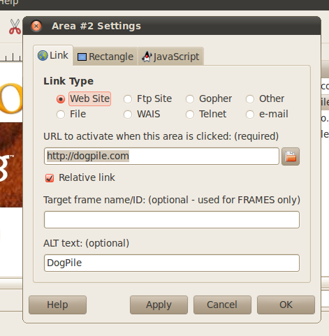 Заполнение полей адреса и ALT в диалоговом окне