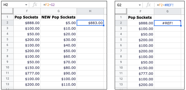 Ошибка #REF! после удаления столбца