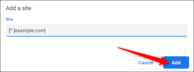 Введите адрес сайта в поле и нажмите «Добавить»