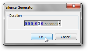 Поле ввода длительности для генерации тишины