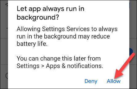 Подтвердите разрешение на работу в фоне