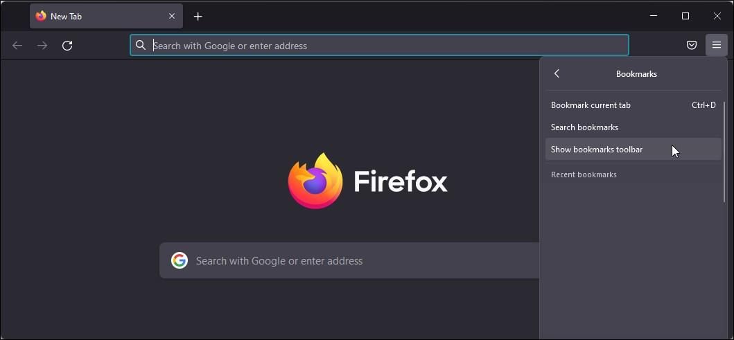 Панель закладок в Firefox, показать или скрыть