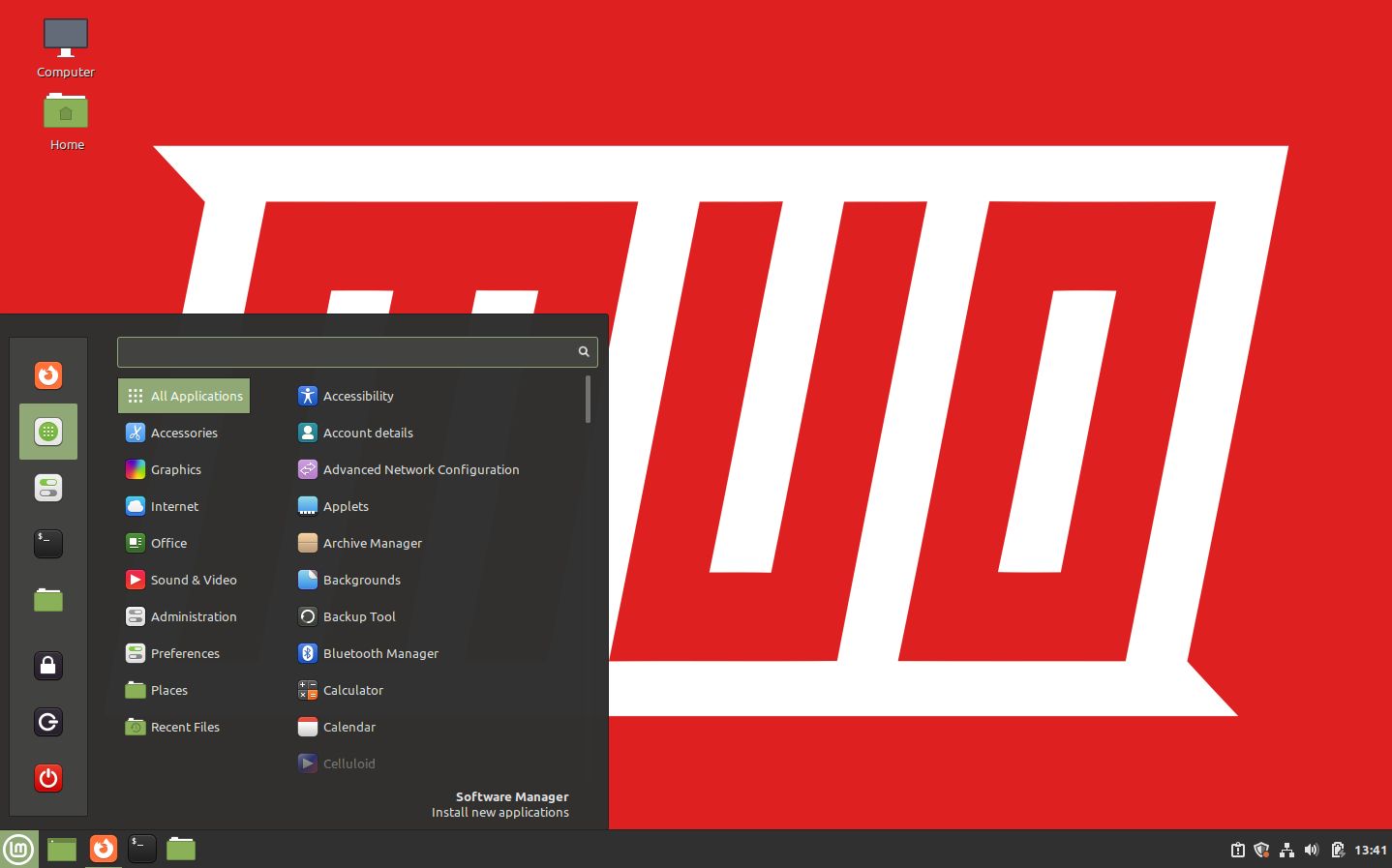 Рабочий стол Linux с фирменными обоями MUO