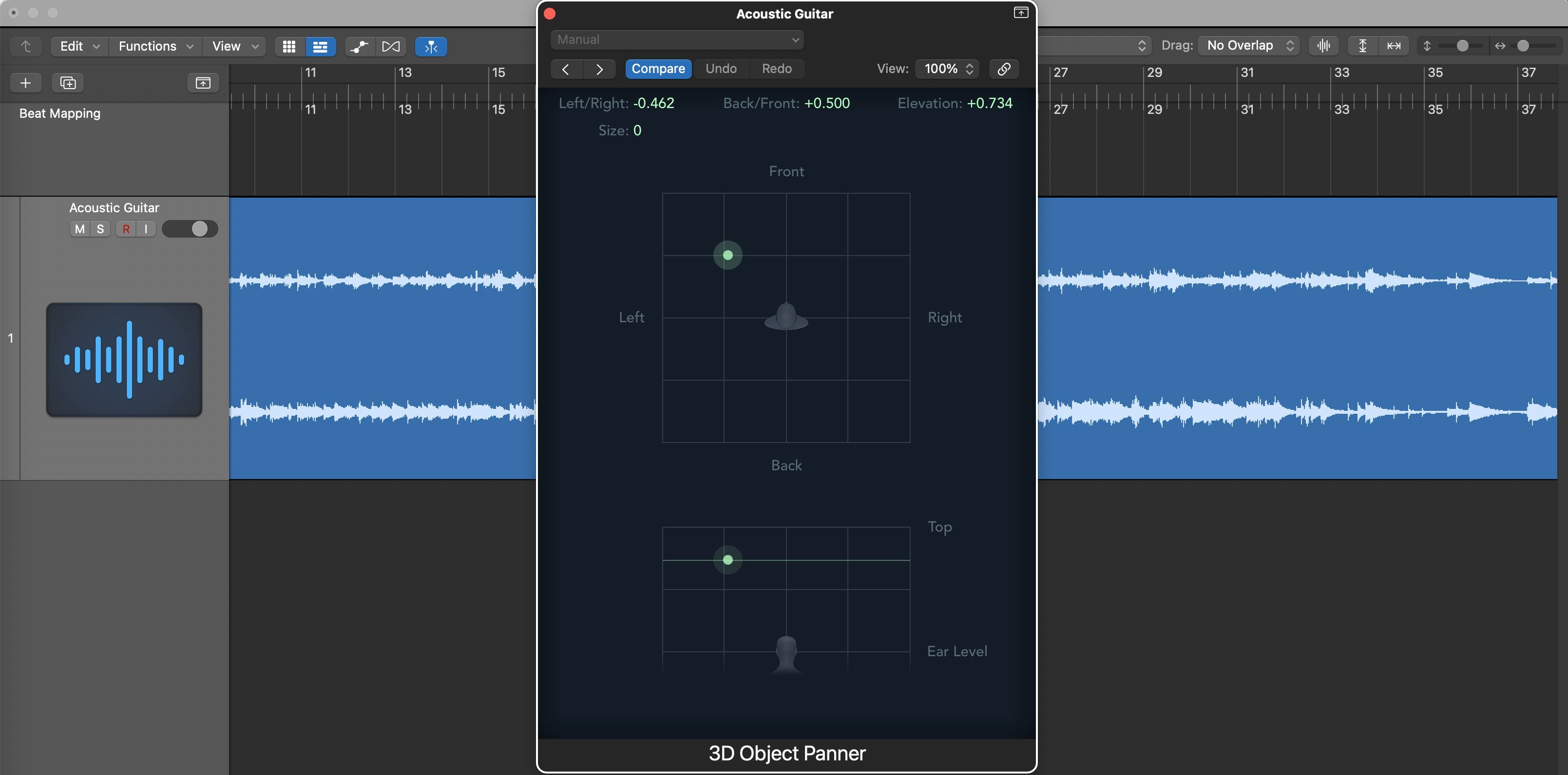 Интерфейс 3D панера в Logic Pro X