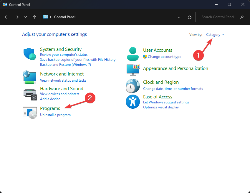 Окно Панели управления: Удаление программы