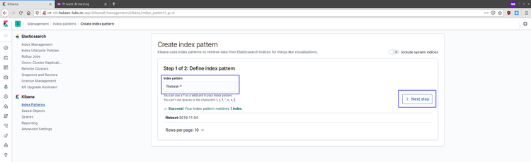 Crear patrón de índice Filebeat