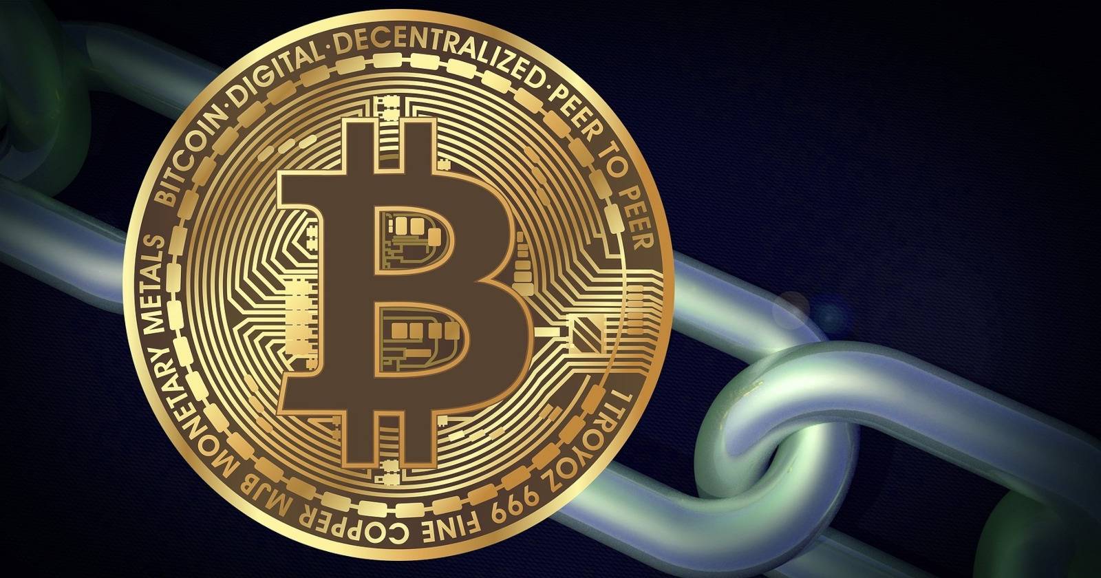 Логотип Bitcoin с замкнутой цепью, символ защиты