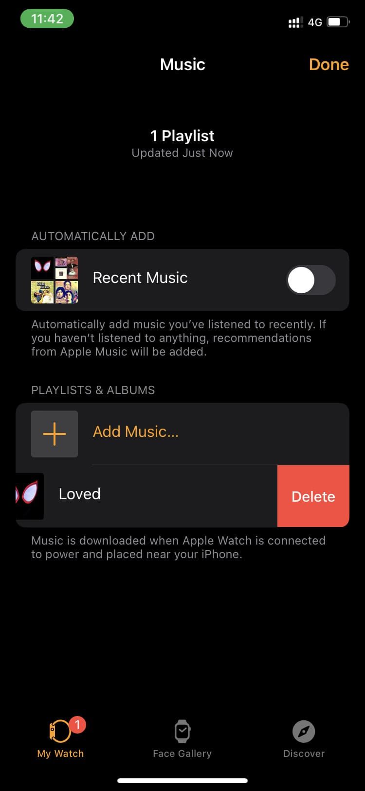 Удаление музыки с Apple Watch через приложение Watch на iPhone