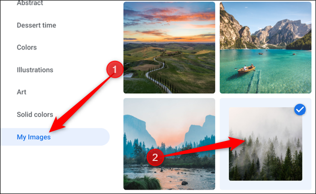 Выберите Мои изображения, чтобы применить фото, сохранённые на Chromebook