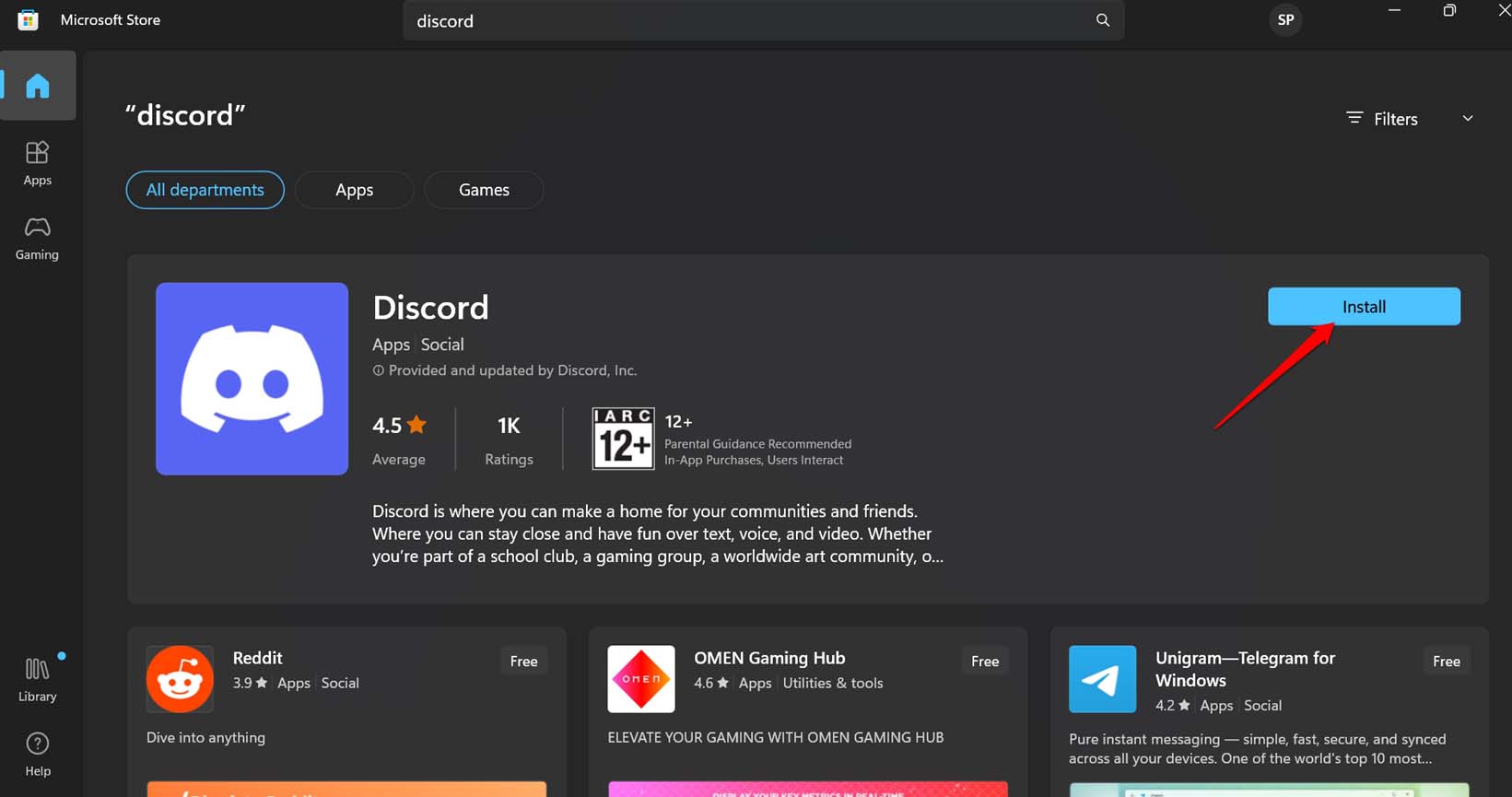 Instalar o Discord pela Microsoft Store
