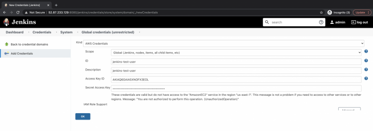Форма для хранения AWS ключей в Jenkins