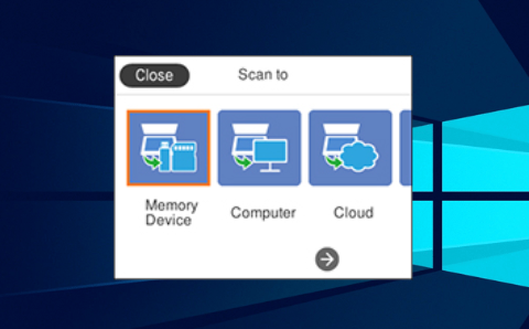 Экран сканирования на устройстве Epson с опцией «Сканировать»