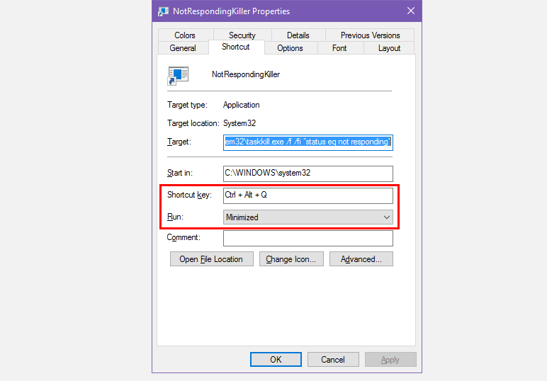 Назначение горячей клавиши для принудительного завершения процессов в Windows