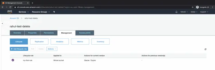 Список правил жизненного цикла с созданным правилом