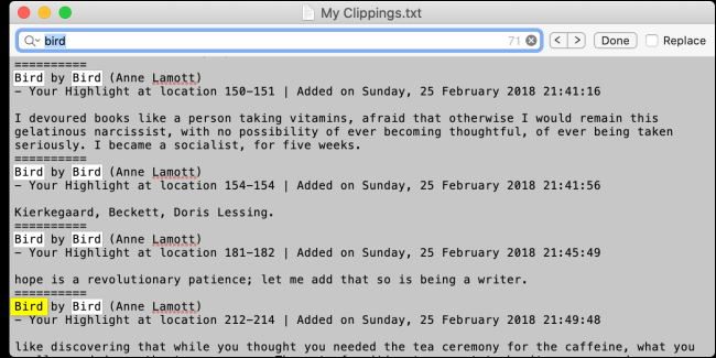 ALT текст: Поиск по названию книги внутри файла My Clippings.txt для быстрого отбора выделений