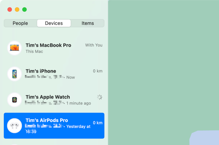 Find My на Mac: список устройств, включая Beats