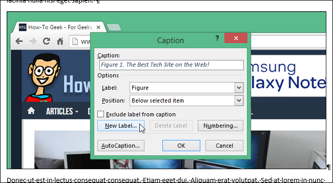 Нажмите «New Label» в диалоговом окне подписи