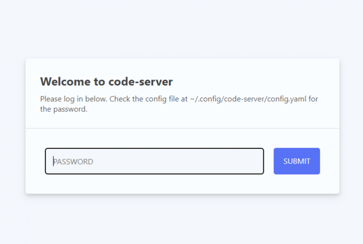 Окно ввода пароля code-server