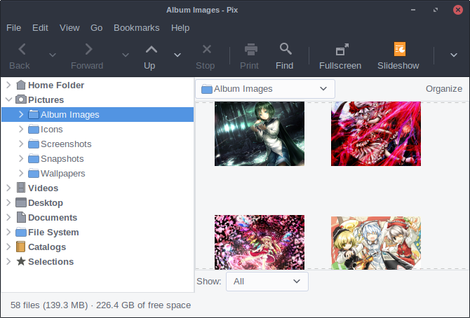 Организация фотографий в Pix