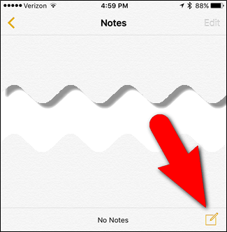 Кнопка создания новой заметки в приложении Заметки